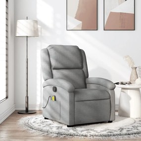 vidaXL Poltrona de massagens reclinável tecido cinzento-claro