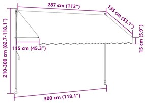 Toldo retrátil manual com LED 300 cm laranja e castanho