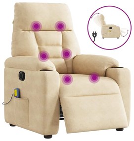 vidaXL Poltrona de massagens reclinável elétrica microfibra cor creme