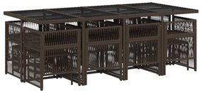 13 pcs conjunto jantar p/ jardim c/ almofadões vime PE castanho