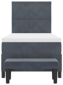 Cama Box Spring com Colchão &amp; Banco Cinza Escuro 90x200 cm Veludo