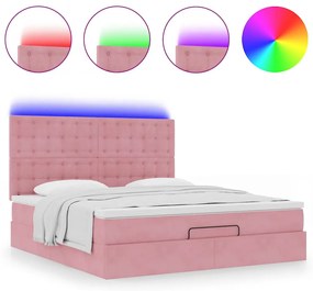 Estrutura de cama otomana com colchões 180x200 cm veludo rosa