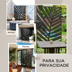 Biombo de 3 Peças Separador de Ambientes com Desenho de Folha de Bananeira Biombo para Exterior 122x45x198 cm Preto
