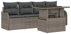 Conjunto de Sofá para Jardim de 5 Peças com Almofadas Cinza Rattan de