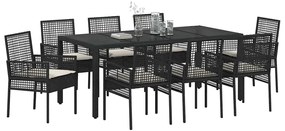 Conjunto de Jantar para Jardim 9 pcs Preto 190 x 90 x 75 cm