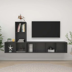 3 pcs conjunto de móveis de TV contraplacado cinzento