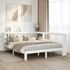 vidaXL Cama com estante sem colchão 140x190 cm pinho maciço branco