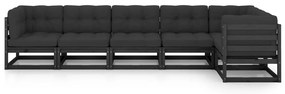 6 pcs conjunto longue de jardim c/ almofadões pinho maciço