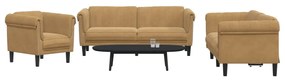 3 pcs conjunto de sofás veludo castanho