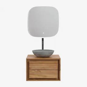 Conjunto De Móvel De Casa De Banho Em Madeira De Teca Jabari Madeira De Teca & Cimento Cinzento Redondo Ø40 Cm Tarsis & Quadrado - Sklum