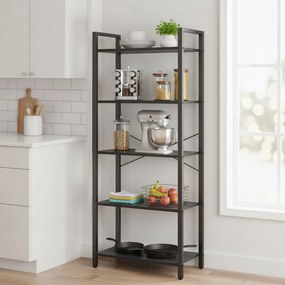 Estante com 5 prateleiras 64 x 30 x 152,5 cm para livros estável preta