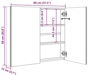 Armário espelhado casa de banho LED 80x12x68cm branco brilhante