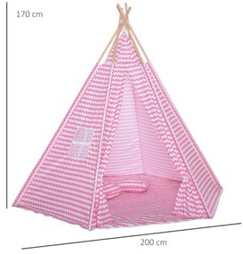 HOMCOM Tenda Infantil tipi infantil estilo indiano com janela para cobrir o piso e 2 almofadas Bolsa de transporte 200x200x170 cm Rosa