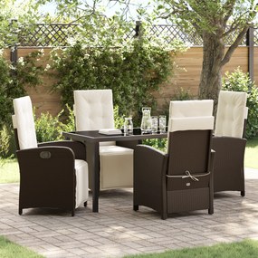 vidaXL Conjunto de Jantar para Jardim de 5 Peças com Almofadas Rattan Poliéster Castanho