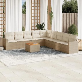 10 pcs conjunto de sofás p/ jardim com almofadões vime PE bege