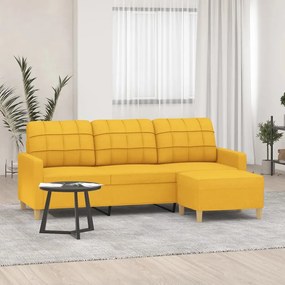 vidaXL Sofá de 3 lugares com apoio de pés 180 cm tecido amarelo-claro