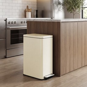 Caixote do lixo de cozinha de 50 L, caixote do lixo com pedal e tampa com fecho suave Creme