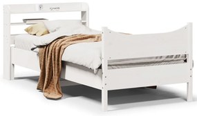 vidaXL Estrutura de cama com cabeceira 90x200 cm pinho maciço branco