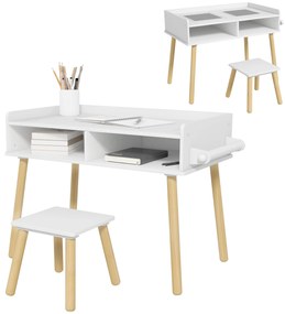 HOMCOM Conjunto de Mesa e Cadeira Infantil Mesa para Crianças com Bancada de Blocos de Construção e Rolo de Papel Cinza