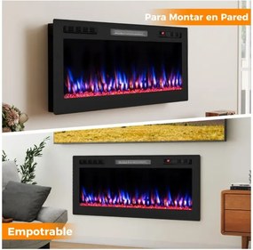 Lareira elétrica 91,4 x 10 x 46 cm 750 W/1500 W embutir na parede compatível com Alexa e Google Assistant com APP e comando Preto
