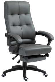 Cadeira de Escritório Ergonómica Giratória Reclinável Estofada em PU com Altura Ajustável 65x65x118-125 cm Cinza Escuro