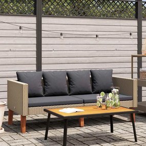 vidaXL Sofá de jardim 2 lugares com almofadões vime PE bege