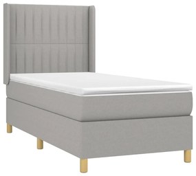 Cama box spring c/ colchão e LED 90x200 cm tecido cinza-claro