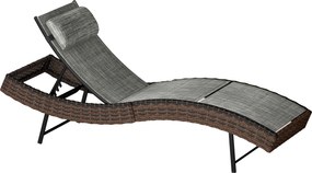 Outsunny Espreguiçadeira de Jardim em Rattan Forma S com Almofada a 5 Posições, 60x198x44cm, Castanho | Aosom Portugal