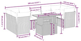 8 pcs conjunto de sofás p/ jardim com almofadões vime PE bege