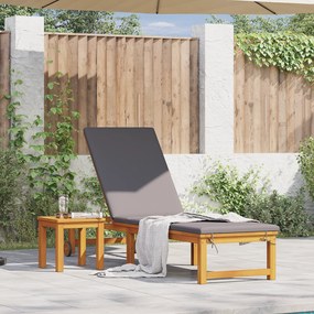 vidaXL Espreguiçadeira com Mesa e Almofada de Madeira Sólida de Acácia