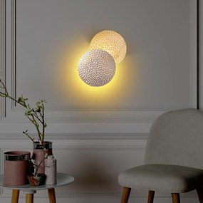 Candeeiro de Parede Yosma - Branco e Dourado - 21cm x 21cm x 15cm