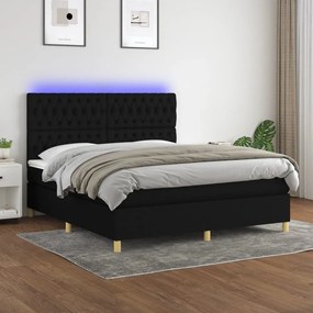 Cama box spring c/ colchão e LED 180x200 cm tecido preto