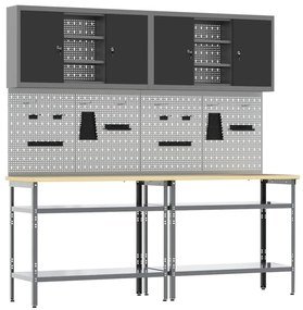 vidaXL Conjunto de bancada de trabalho 8 pcs Preto e Cinza