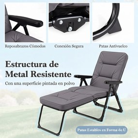 Espreguiçadeira de Exterior Dobrável, 52 x 163 x 63 cm, Encosto e Apoio para os Pés Ajustáveis, Cinzento