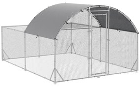 Galinheiro de Exterior Grande 380x280x195cm Gaiola para 10-12 Galinhas de Aço Galvanizado com 2 Ambientes Teto com Cobertura de Tecido e Cerca para Co