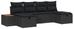vidaXL Conjunto de Sofá de Jardim com almofada 6 pcs Preto vime PE