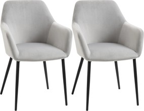 HOMCOM Conjunto 2 Cadeiras de Sala Nórdicas com Encosto e Braços Curvos e Assento Estofado, 54x57x80 cm, Cinza | Aosom Portugal