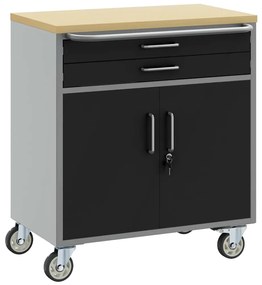 Gabinete de Ferramentas com Rodas e Portas Trancáveis Preto 75x45x85 c