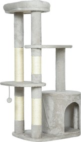 PawHut Arranhador 114 cm Torre para Gatos com Toca, Postes em Sisal, Plataforma, multiandar para gatos de porte médio até 6 kg, Cinza claro | Aosom Portugal