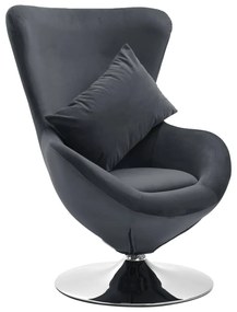 326212 vidaXL Cadeira giratória forma de ovo c/ almofadão veludo cinza-escuro