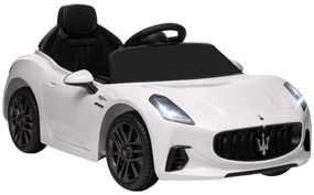 AIYAPLAY Carro Elétrico Crianças 12V Maserati Gran Turismo Folgore Branco Controlo Remoto Faróis Buzina Música MP3 98x59x43 cm | Aosom Portugal