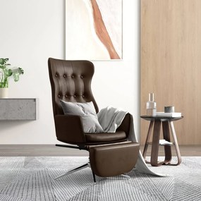 vidaXL Cadeira de descanso + apoio couro artificial castanho brilhante