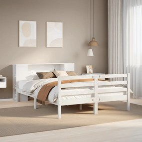 Cama com estante sem colchão 140x190 cm pinho maciço branco