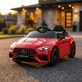 Carro elétrico para crianças Mercedes CLE 12V bateria de lítio, luzes LED, comando remoto de 2,4 GHz, ligação Bluetooth, licença ORIGINAL Vermelho