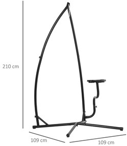 Suporte para cadeira suspensa Suporte giratório de 190 cm com mesa lateral carga máx.120kg Estrutura metálica para jardim de pátio Preto