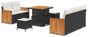 Conjunto de Sofá de Jardim vidaXL de 8 Peças com Almofadas Preto Vime