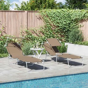 vidaXL Camas de sol dobráveis 2 peças com toldo taupe em tecido Oxford 600D