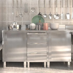 vidaXL Armários de cozinha comerciais 3 pcs aço inoxidável