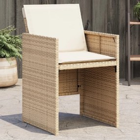 Cadeiras de jardim com almofadões 4 pcs vime PE bege