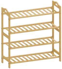 HOMCOM Sapateira de 4 Níveis Estante para Sapatos em Bambu para 12 Pares de Sapatos 67,5x24,7x72 cm Madeira | Aosom Portugal